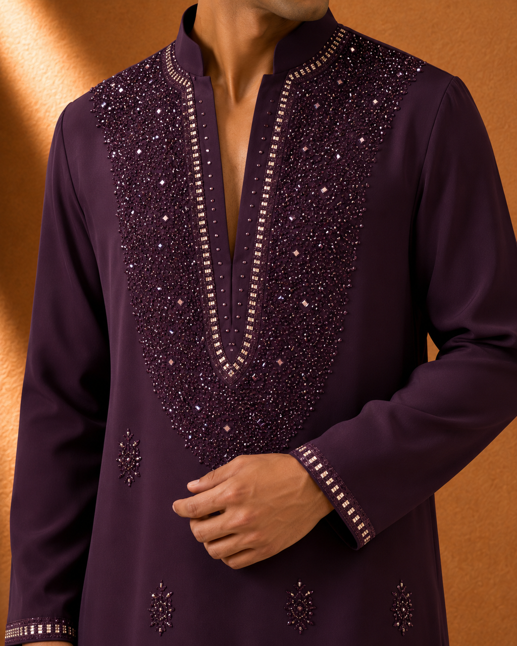 Men's Wine Embellished Kurta | Premium Ethnic Wear for Festive & Wedding Occasions