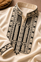 Men's Off White Embroidered Kurta | Premium Ethnic Kurta for Weddings & Festive Wear