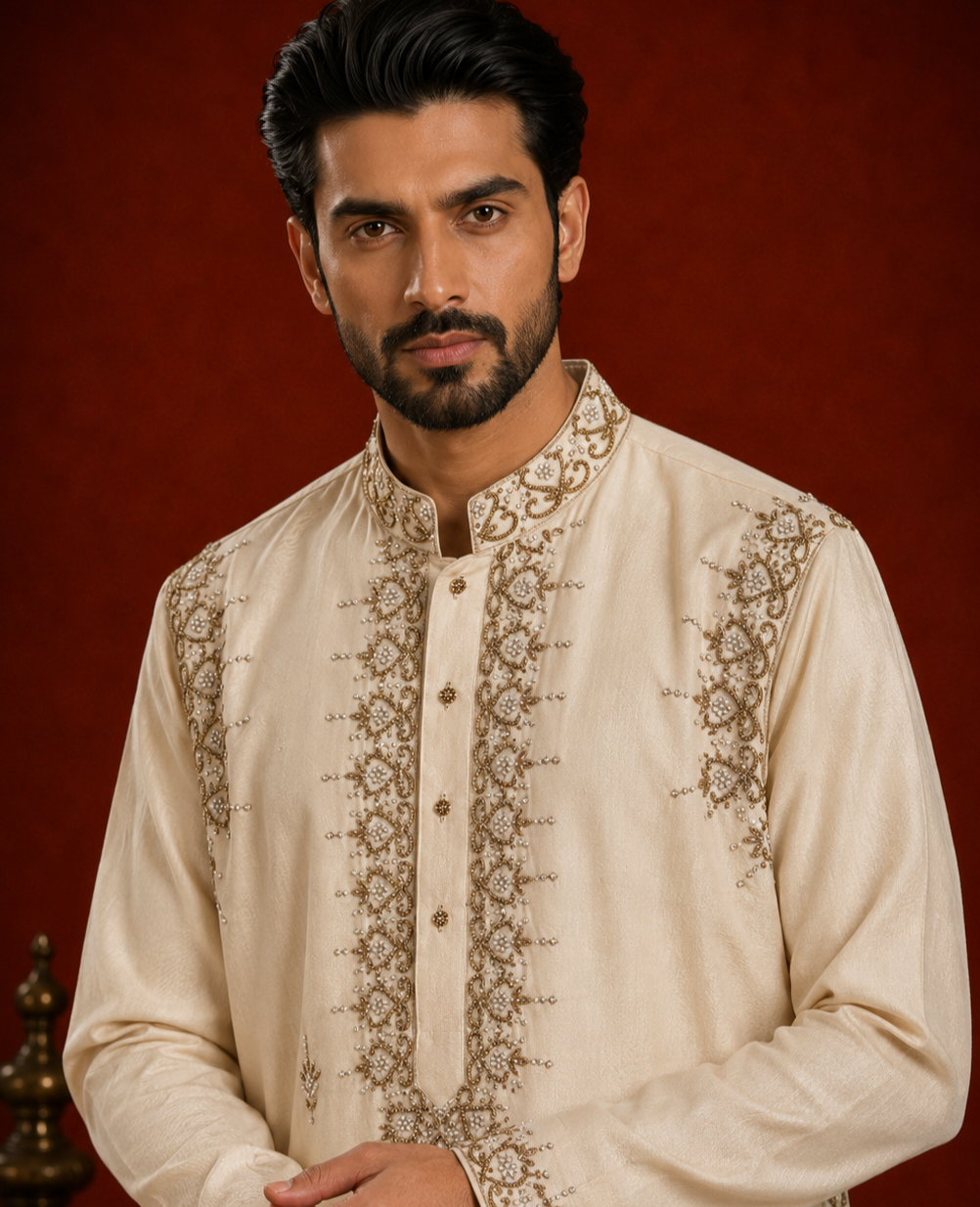 Men’s Ivory Embroidered Kurta | Premium Wedding & Festive Ethnic Wear
