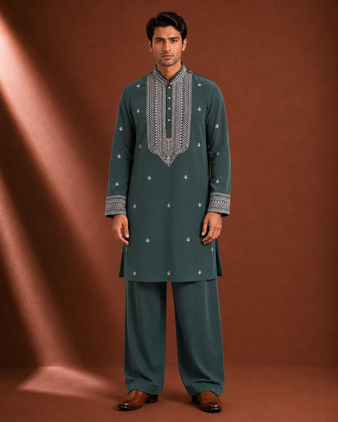 Men's Teal Green Embroidered Kurta | Premium Designer Ethnic Kurta for Wedding & Festive Wear