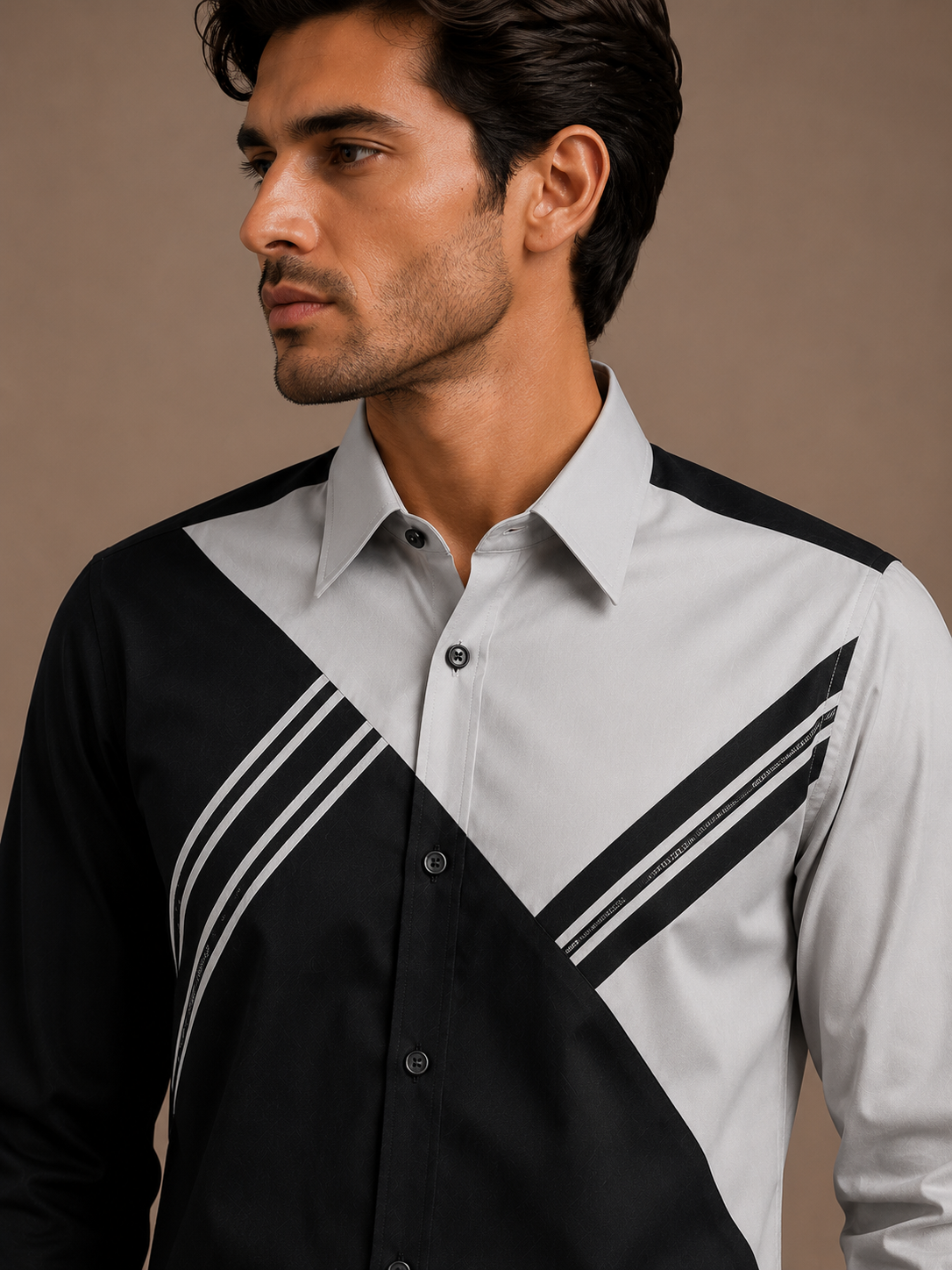 Men's Premium Black &amp; White Color Block Casual Shirt | Regular Fit Full Sleeve Shirt
