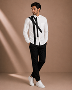 Men's White Geometric Designer Shirt | Premium Full Sleeve Smart Casual Button-Down Shirt