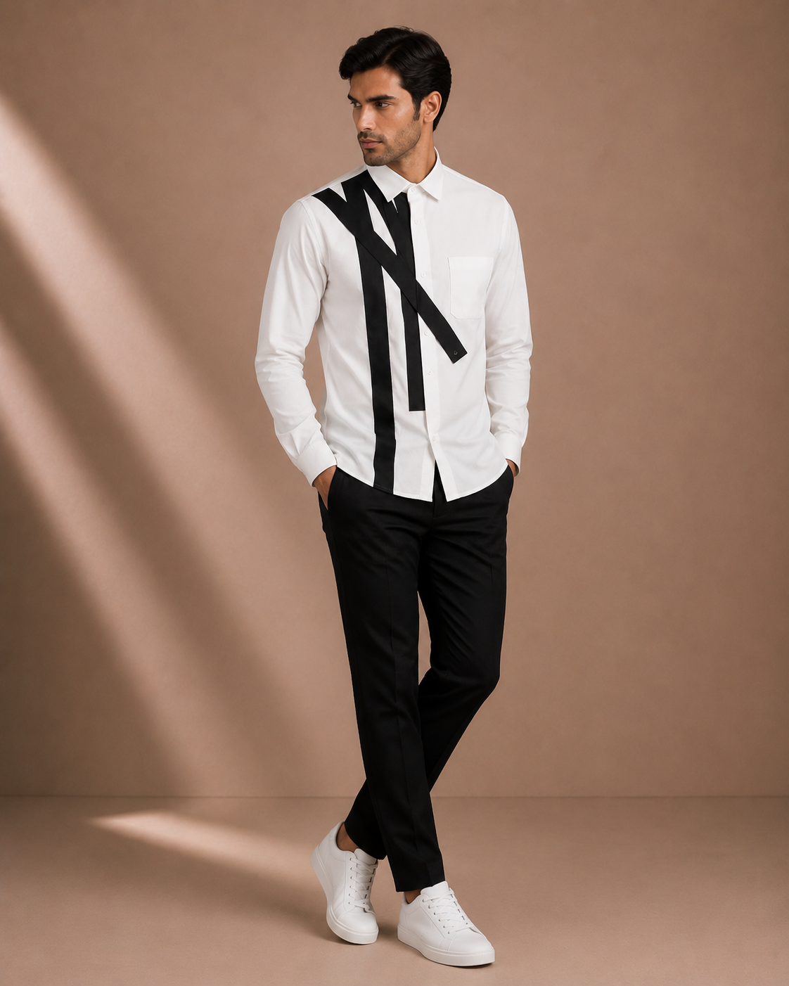 Men's White Geometric Designer Shirt | Premium Full Sleeve Smart Casual Button-Down Shirt