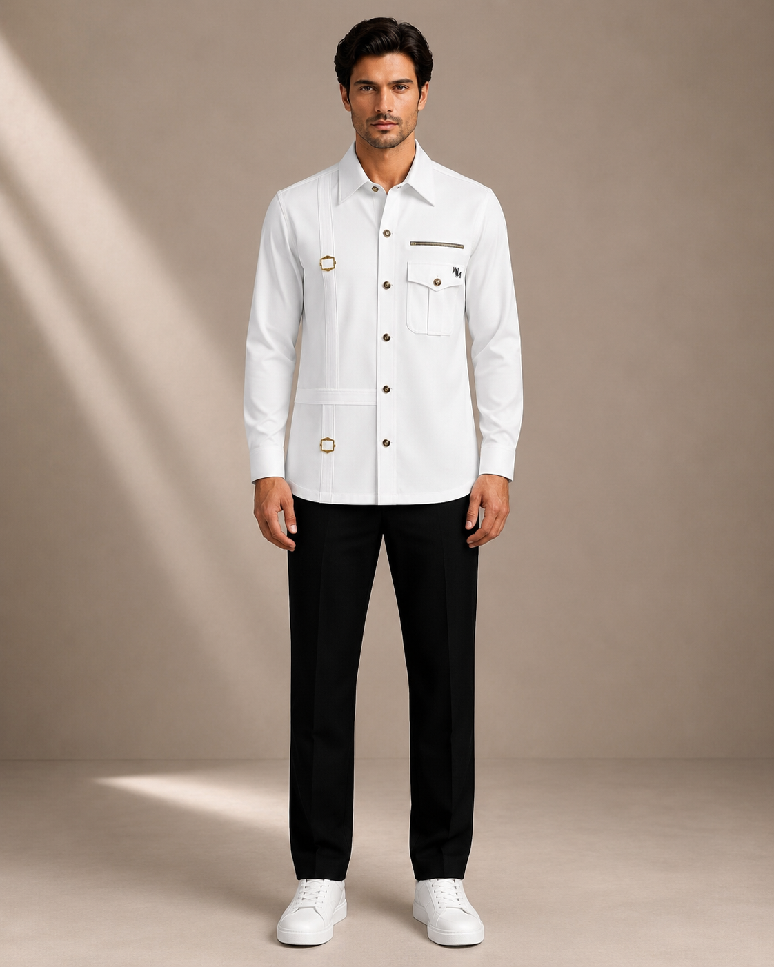 Men's White Utility Designer Shirt | Premium Full Sleeve Smart Casual Button-Down Shirt