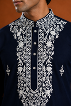 Men's Navy Blue Embroidered Pathani Kurta | Premium Ethnic Wear for Festive & Wedding Occasions