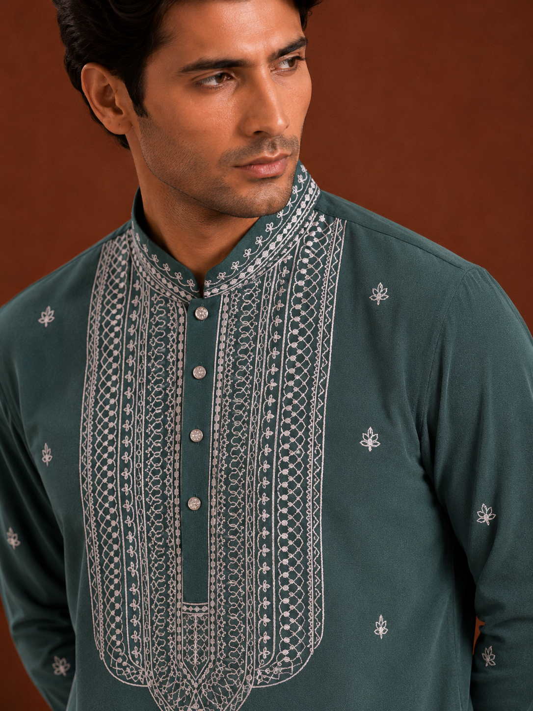 Men's Teal Green Embroidered Kurta | Premium Designer Ethnic Kurta for Wedding & Festive Wear