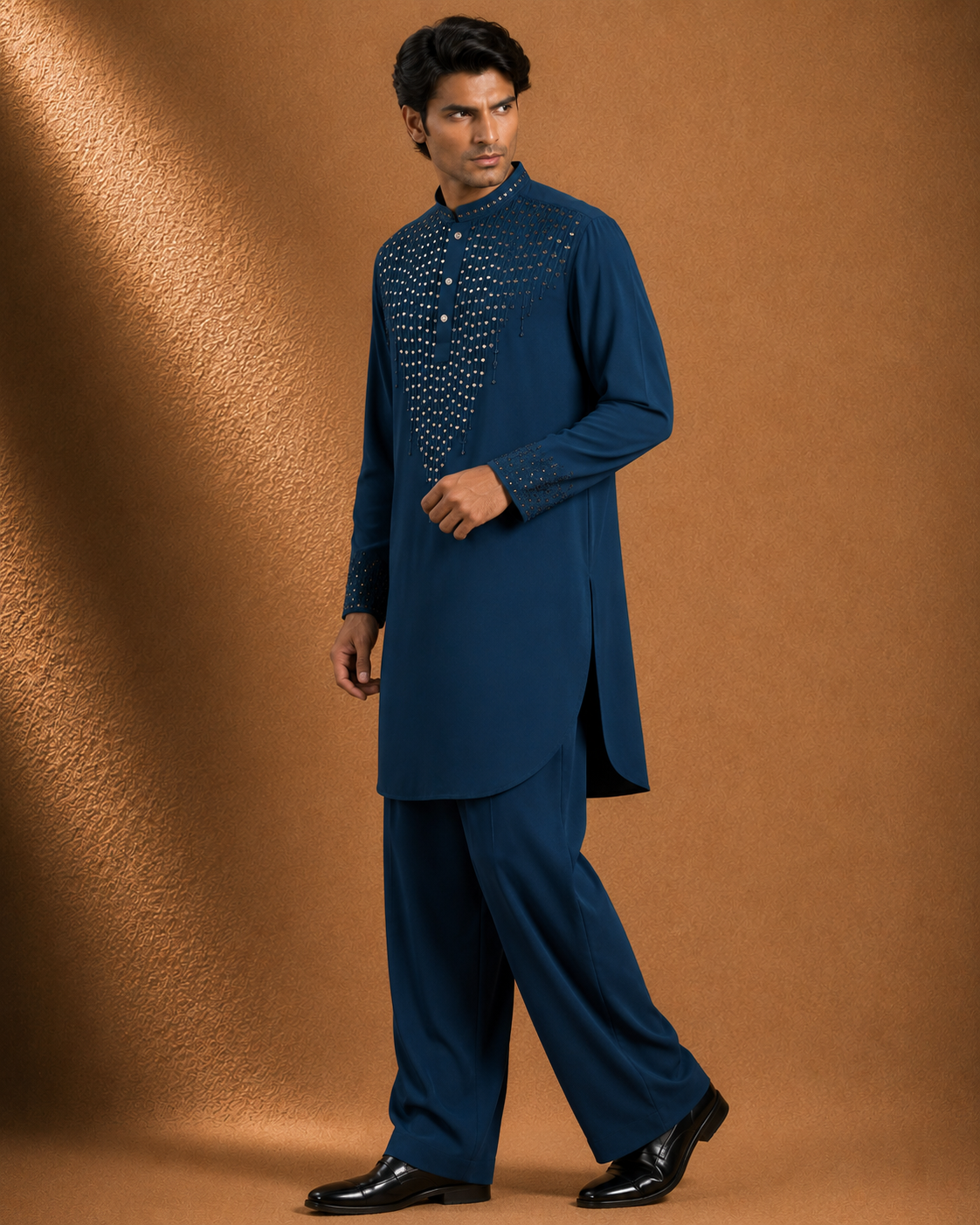 Men's Navy Blue Embroidered Kurta | Premium Ethnic Kurta for Wedding, Festive & Party Wear
