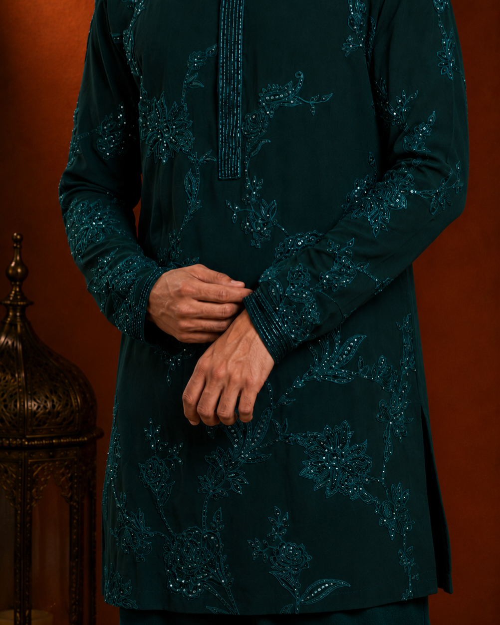 Emerald Green Tonal Embroidered Kurta for Men | Festive & Wedding Party Wear