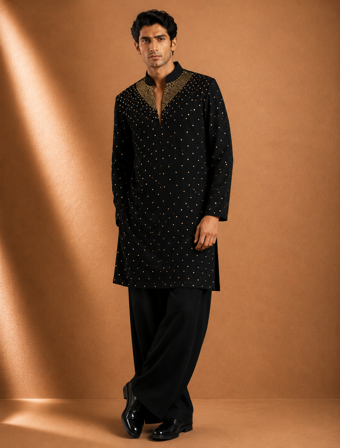 Men's Black Studded Embellished Kurta | Premium Ethnic Wear for Festive, Wedding & Party Occasions