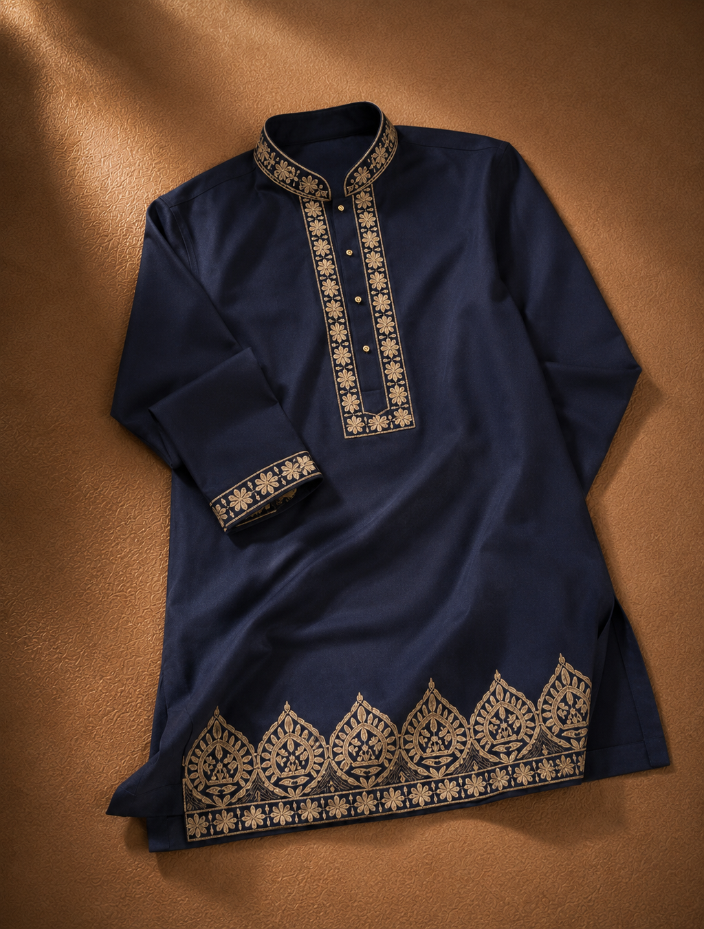 Navy Blue Embroidered Men's Kurta | Premium Festive & Wedding Ethnic Wear