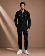 Men's Black Utility Overshirt | Premium Full Sleeve Smart Casual Button-Down Shirt