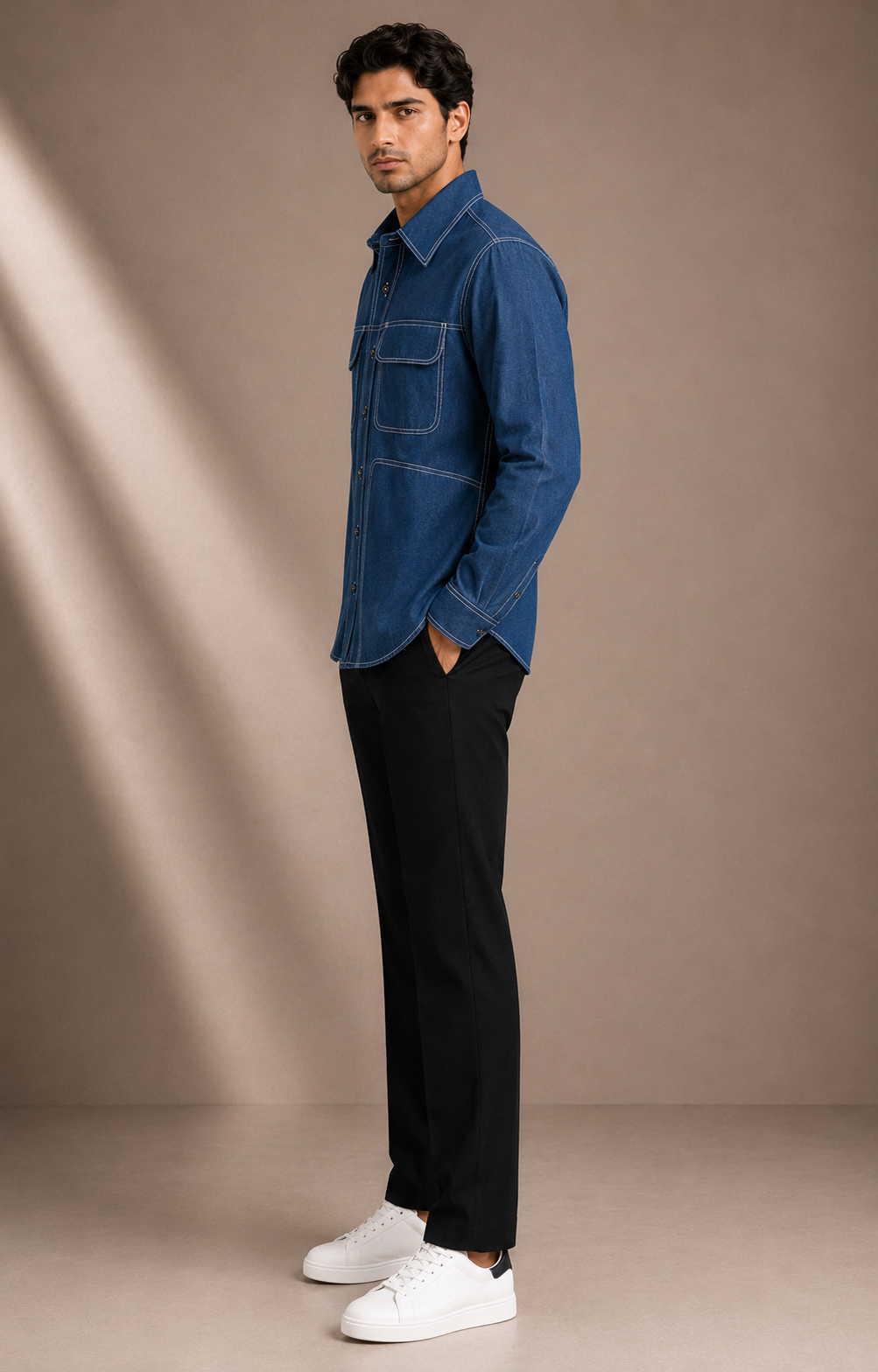 Men's Blue Denim Utility Shirt | Premium Overshirt