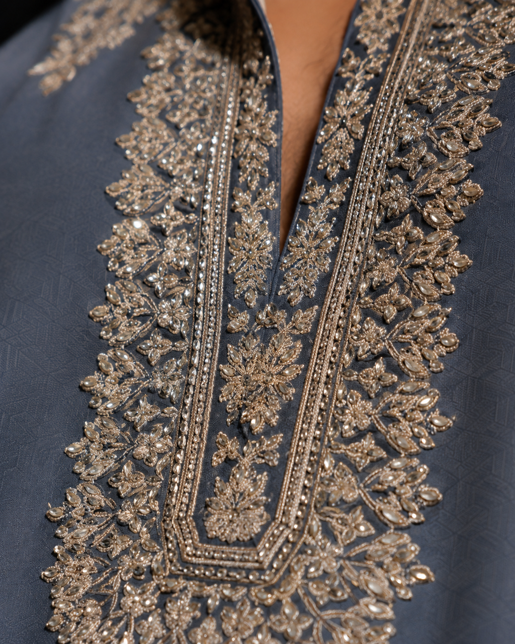 Slate Blue Embroidered Kurta for Men | Festive & Wedding Wear