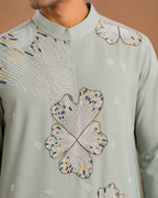 Pastel Mint Green Embroidered Kurta for Men