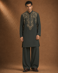 Men's Olive Green Embroidered Kurta | Premium Festive Ethnic Wear