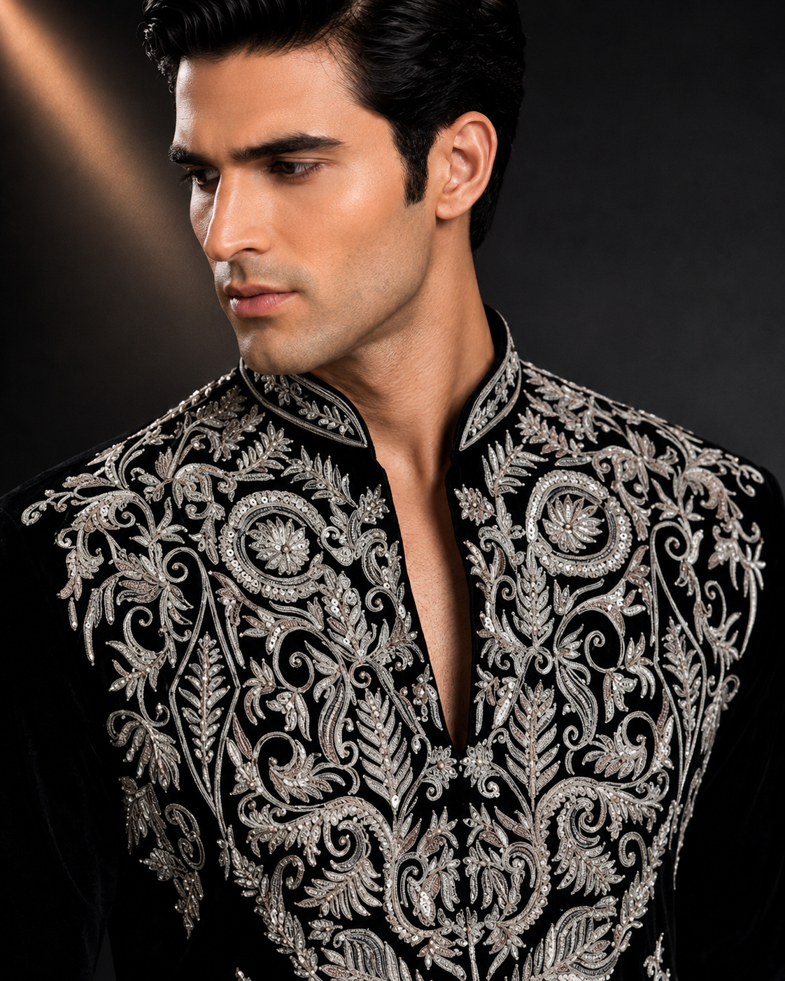 Men's Black Heavy Embroidered Designer Kurta | Premium Wedding, Reception & Festive Wear