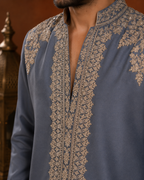 Slate Blue Embroidered Kurta for Men | Festive & Wedding Wear