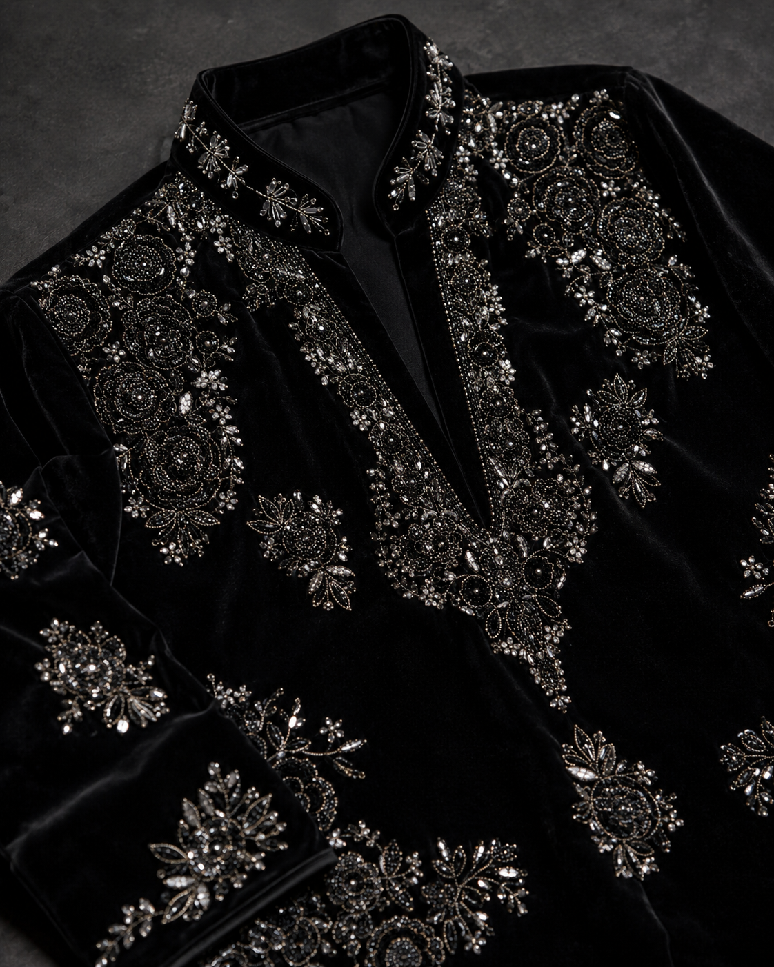 Men's Black Velvet Embroidered Designer Kurta | Premium Festive & Wedding Wear Kurta for Men