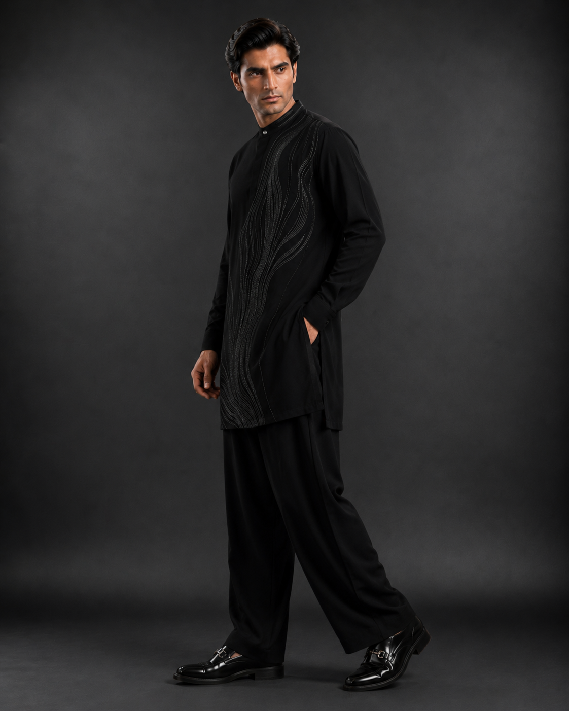 Men's Black Designer Embroidered Kurta | Wedding & Festive Wear Ethnic Kurta