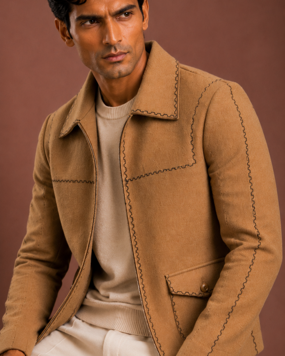 Men's Premium Camel Brown Bomber Jacket | Regular Fit Zip-Up Casual Jacket