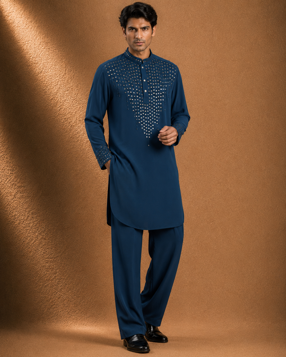 Men's Navy Blue Embroidered Kurta | Premium Ethnic Kurta for Wedding, Festive & Party Wear