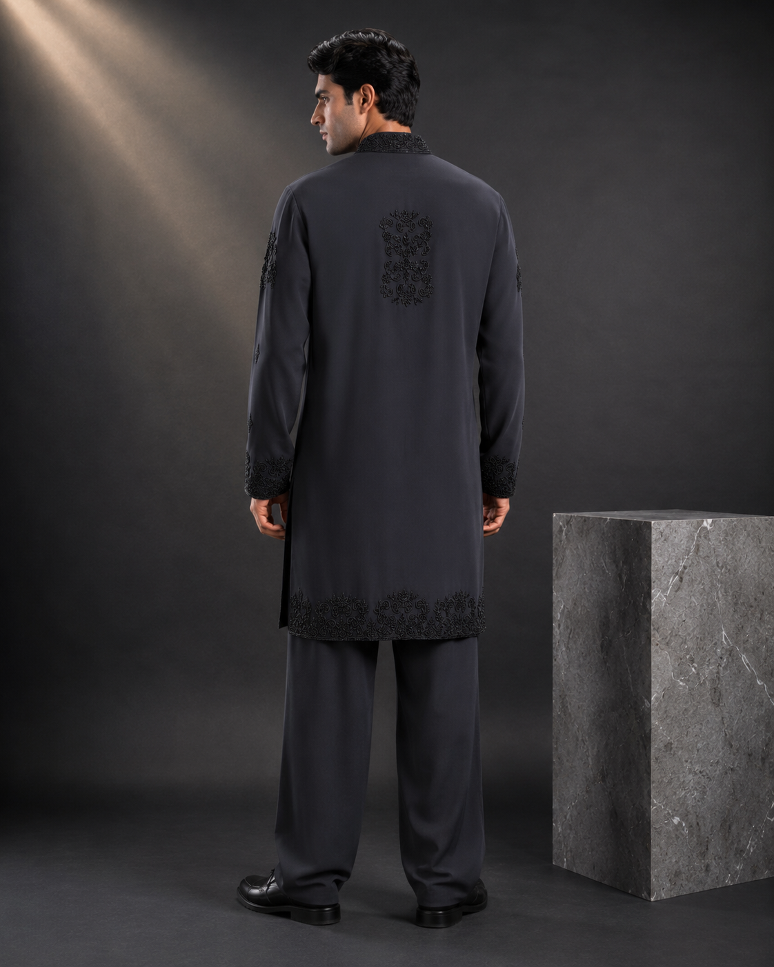 Men's Charcoal Grey Embroidered Designer Kurta | Premium Ethnic Kurta for Weddings, Eid, Festive & Party Wear