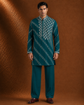 Men's Teal Green Embroidered Kurta | Wedding, Eid & Festive Wear Ethnic Kurta