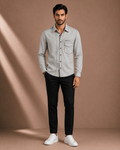 Men's Premium Light Grey Full Sleeve Shirt with Contrast Stitching & Utility Pocket