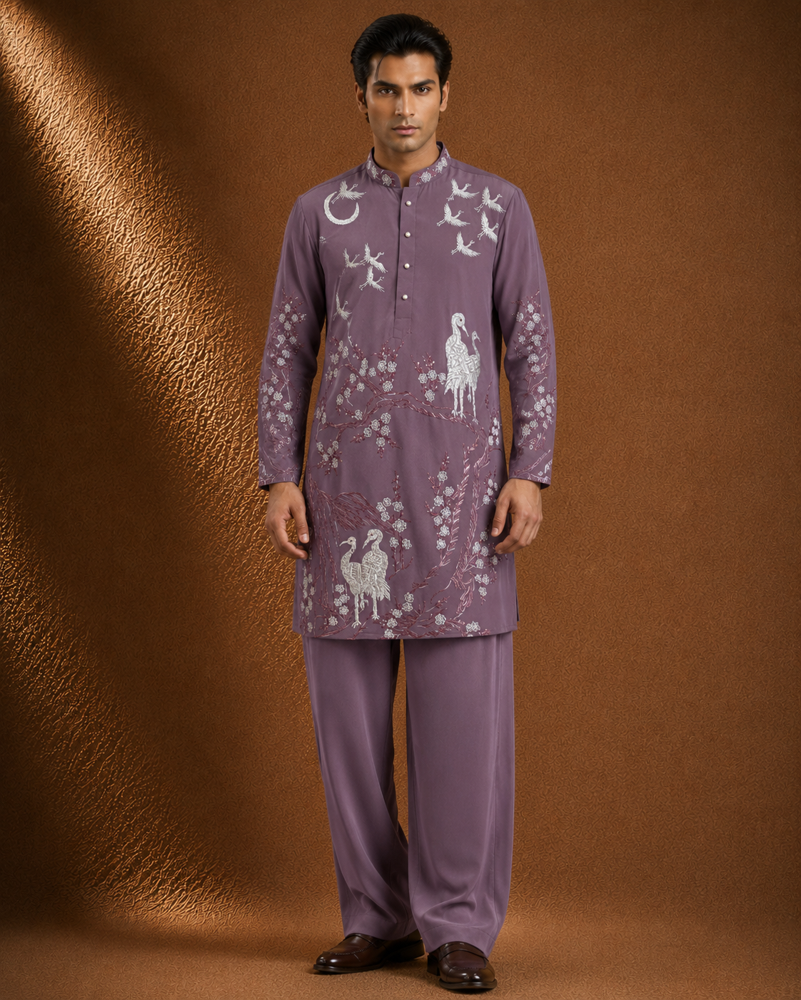 Mauve Embroidered Kurta for Men – Premium Festive & Ethnic Wear