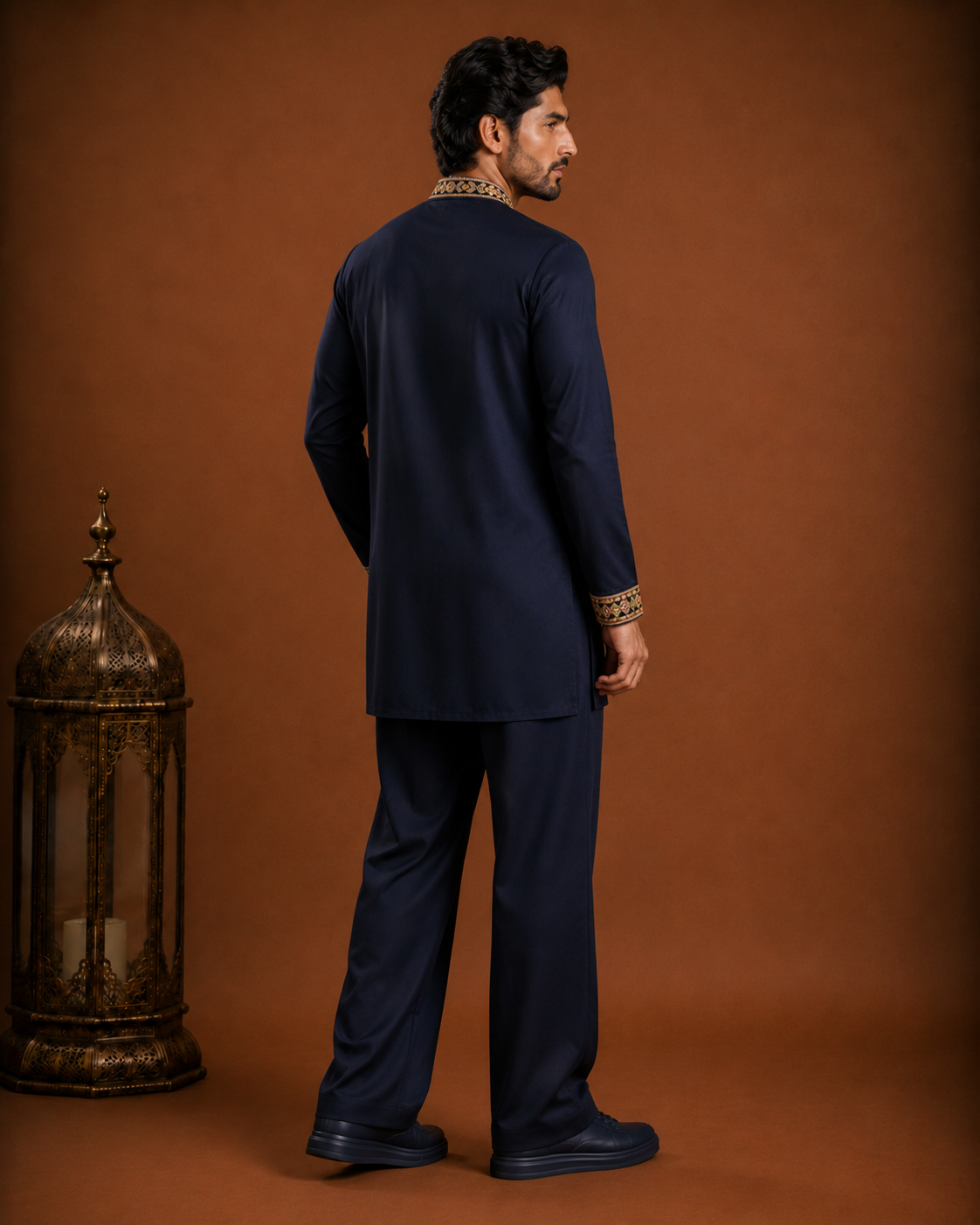 Midnight Navy Multi-Color Embroidered Kurta for Men | Festive & Wedding Party Wear