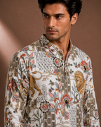 Men's White Lion Print Kurta | Premium Designer Ethnic Kurta for Wedding & Festive Wear