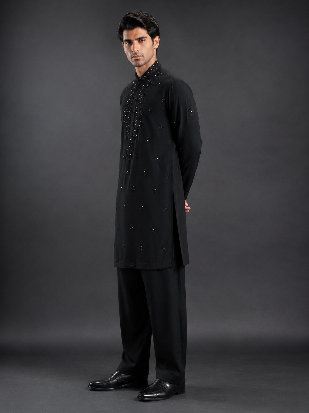 Men's Black Hand Embellished Designer Kurta | Premium Party & Wedding Ethnic Wear