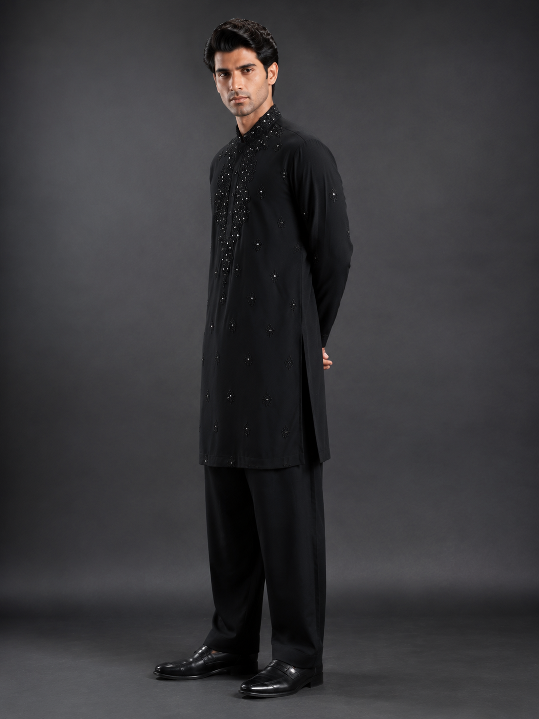Men's Black Hand Embellished Designer Kurta | Premium Party & Wedding Ethnic Wear