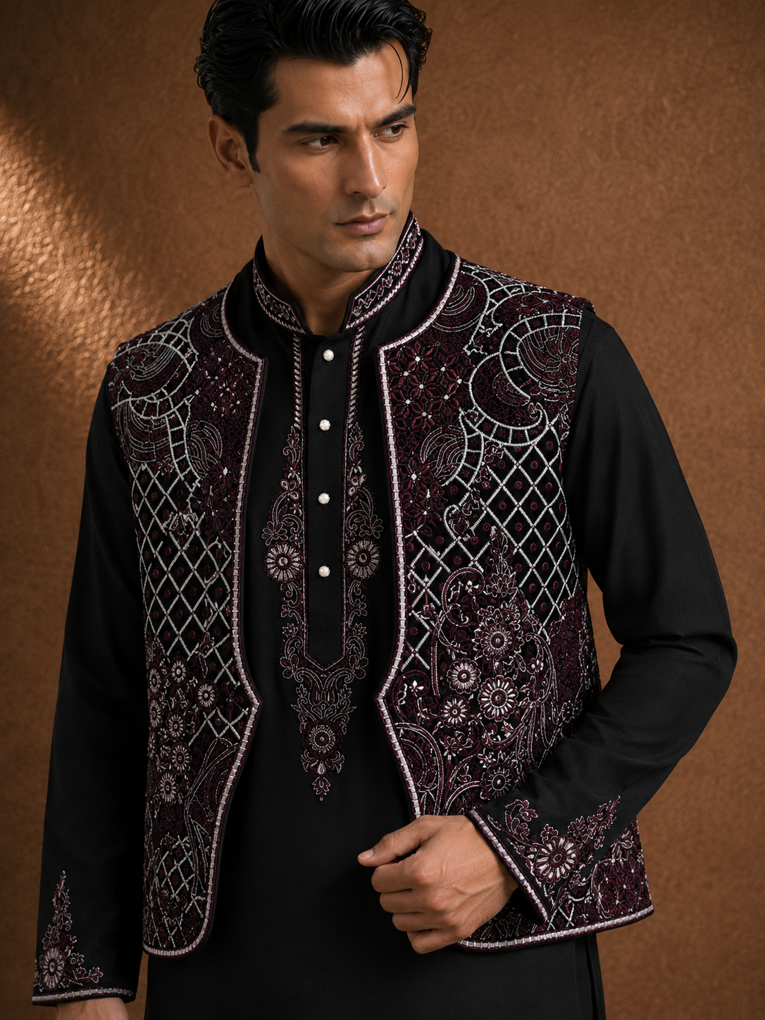 Black Embroidered Men's Kurta with Designer Jacket | Premium Festive & Wedding Ethnic Wear