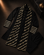 Men’s Black Embroidered Kurta with Designer Stole | Festive & Wedding Wear