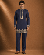 Navy Blue Embroidered Men's Kurta | Premium Festive & Wedding Ethnic Wear