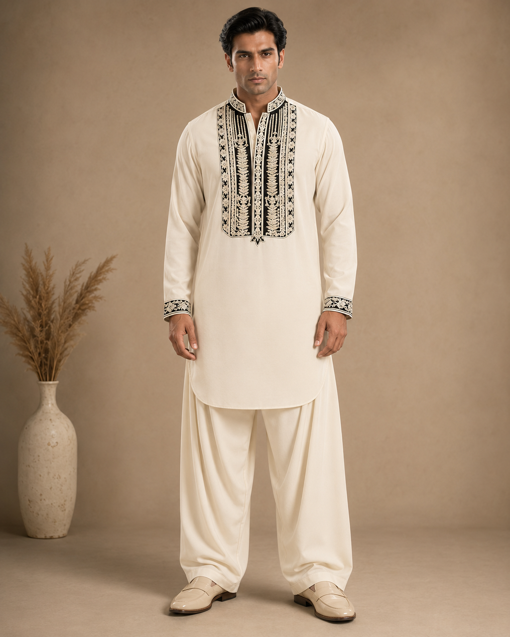 Men's Off White Embroidered Kurta | Premium Ethnic Kurta for Weddings & Festive Wear