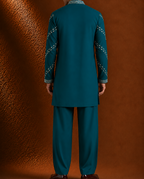 Men's Teal Green Embroidered Kurta | Wedding, Eid & Festive Wear Ethnic Kurta