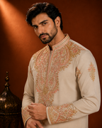 Beige Multi-Tonal Embroidered Kurta for Men | Groom & Wedding Festive Wear