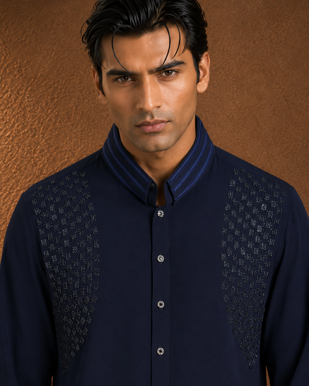 Men's Navy Blue Embroidered Kurta | Premium Festive Ethnic Wear