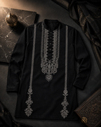 Black Embroidered Buttoned Kurta for Men | Festive & Wedding Wear