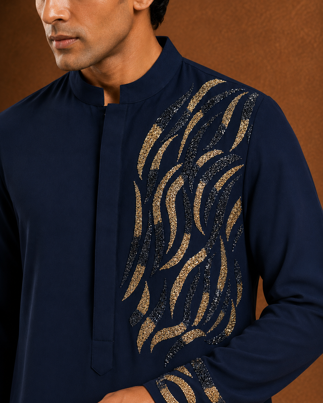 Men's Navy Blue Designer Embroidered Kurta | Premium Festive & Wedding Ethnic Wear