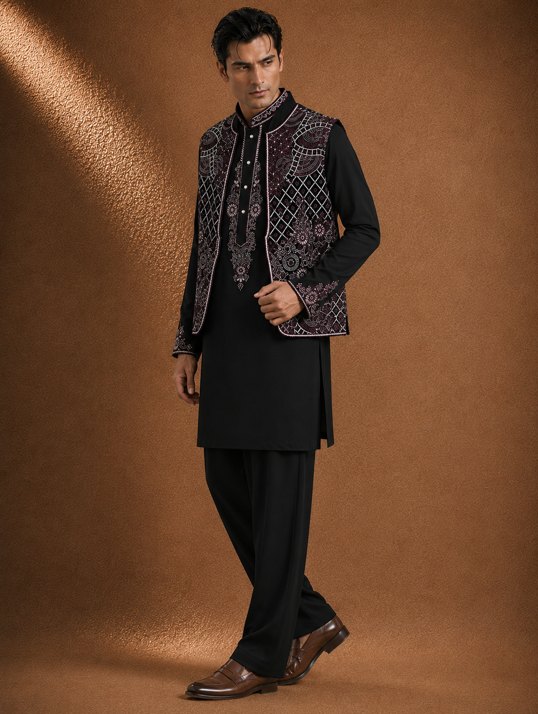 Black Embroidered Men's Kurta with Designer Jacket | Premium Festive & Wedding Ethnic Wear