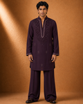 Men's Wine Embellished Kurta | Premium Ethnic Wear for Festive & Wedding Occasions