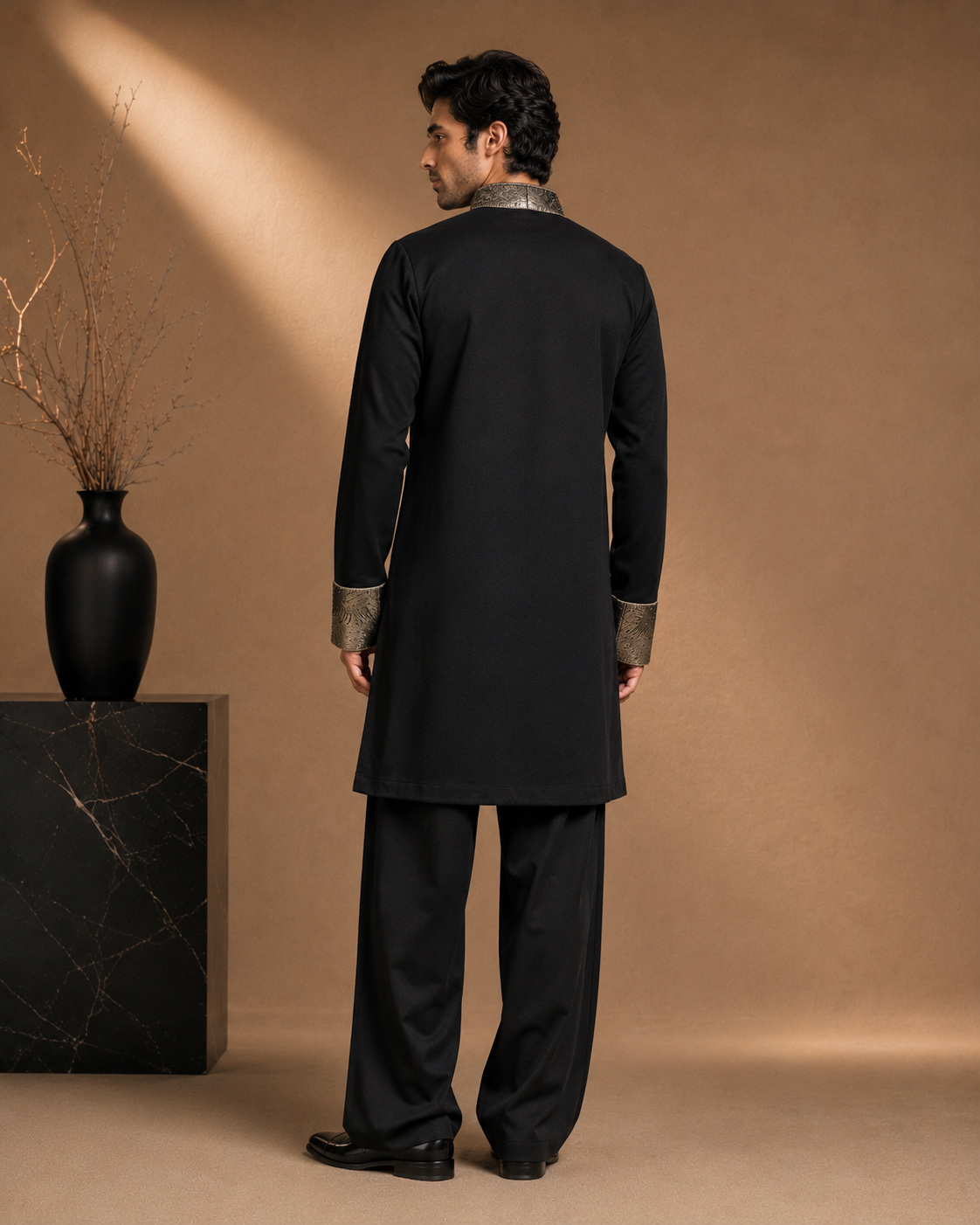 Black Metallic Lapel Embroidered Kurta for Men | Contemporary Festive & Cocktail Wear