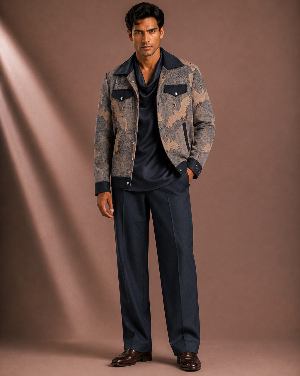 Men's Premium Grey Printed Bomber Jacket | Regular Fit Zip-Up Casual Jacket
