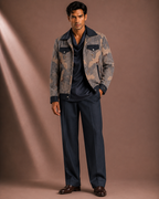 Men's Premium Grey Printed Bomber Jacket | Regular Fit Zip-Up Casual Jacket