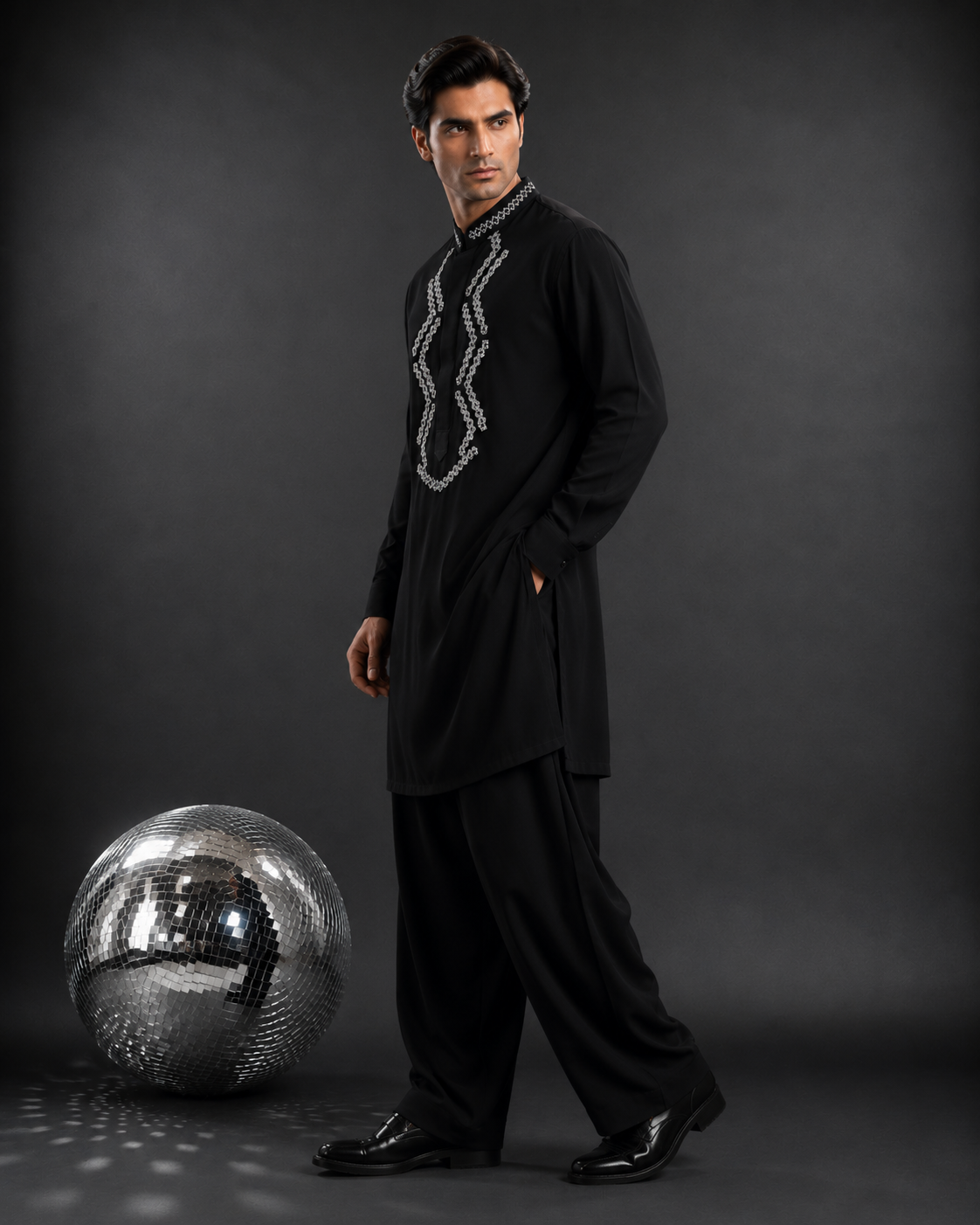 Men's Black Embroidered Festive Kurta | Premium Ethnic Wear for Weddings & Celebrations  Description: