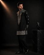 Black Silver-Thread Embroidered Kurta for Men | Festive & Wedding Party Wear