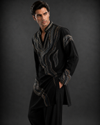 Black Designer Embroidered Men's Kurta | Premium Ethnic Kurta for Wedding & Festive Wear